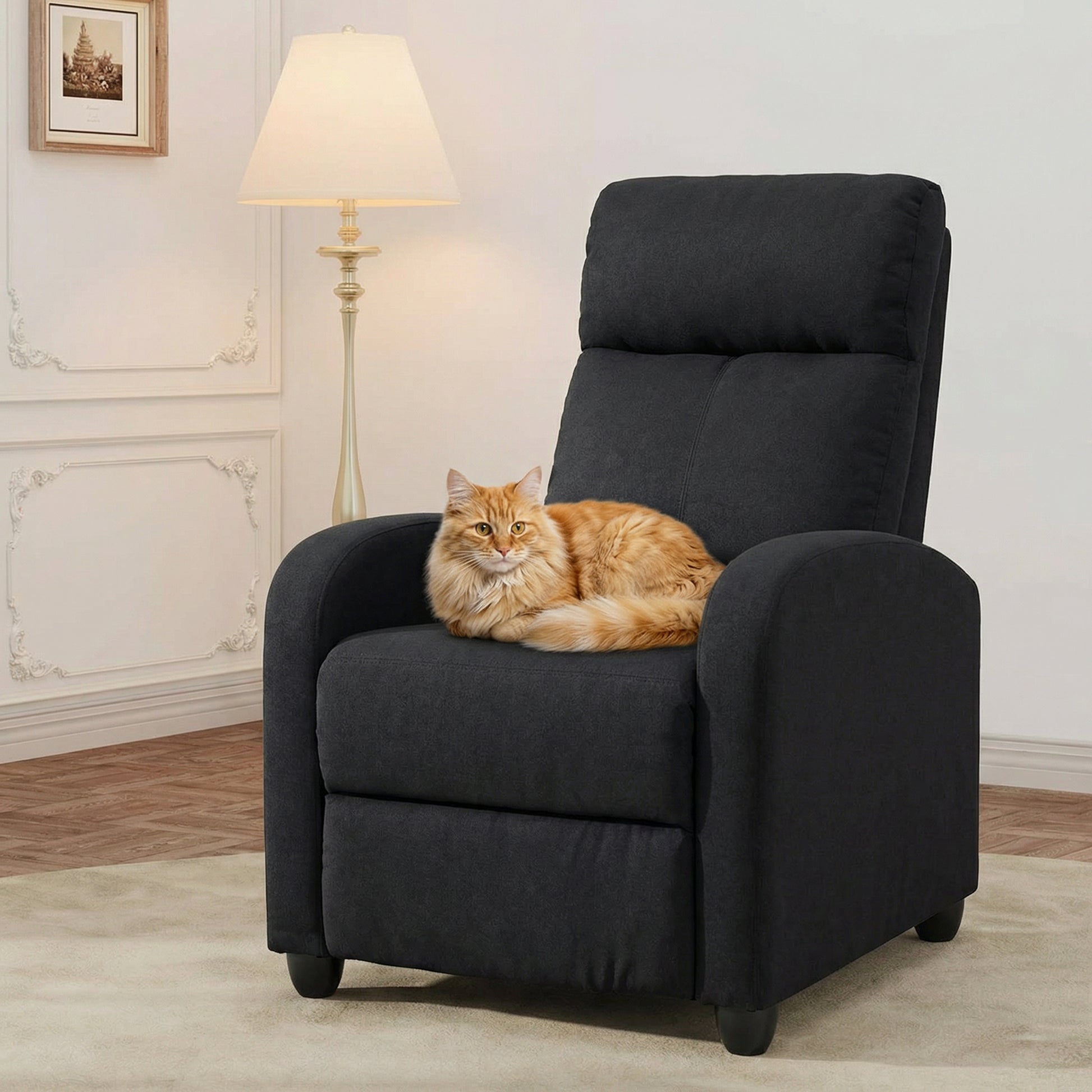Manual Recliner Chair - Black Linen-DECOROLALA