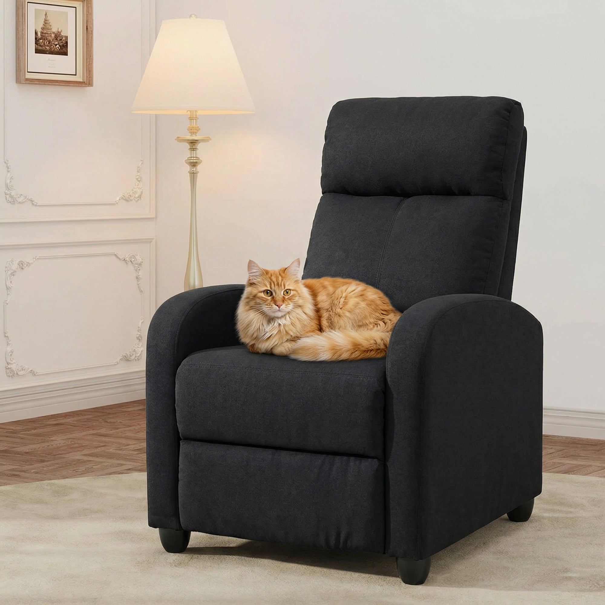 Manual Recliner Chair - Black Linen-DECOROLALA