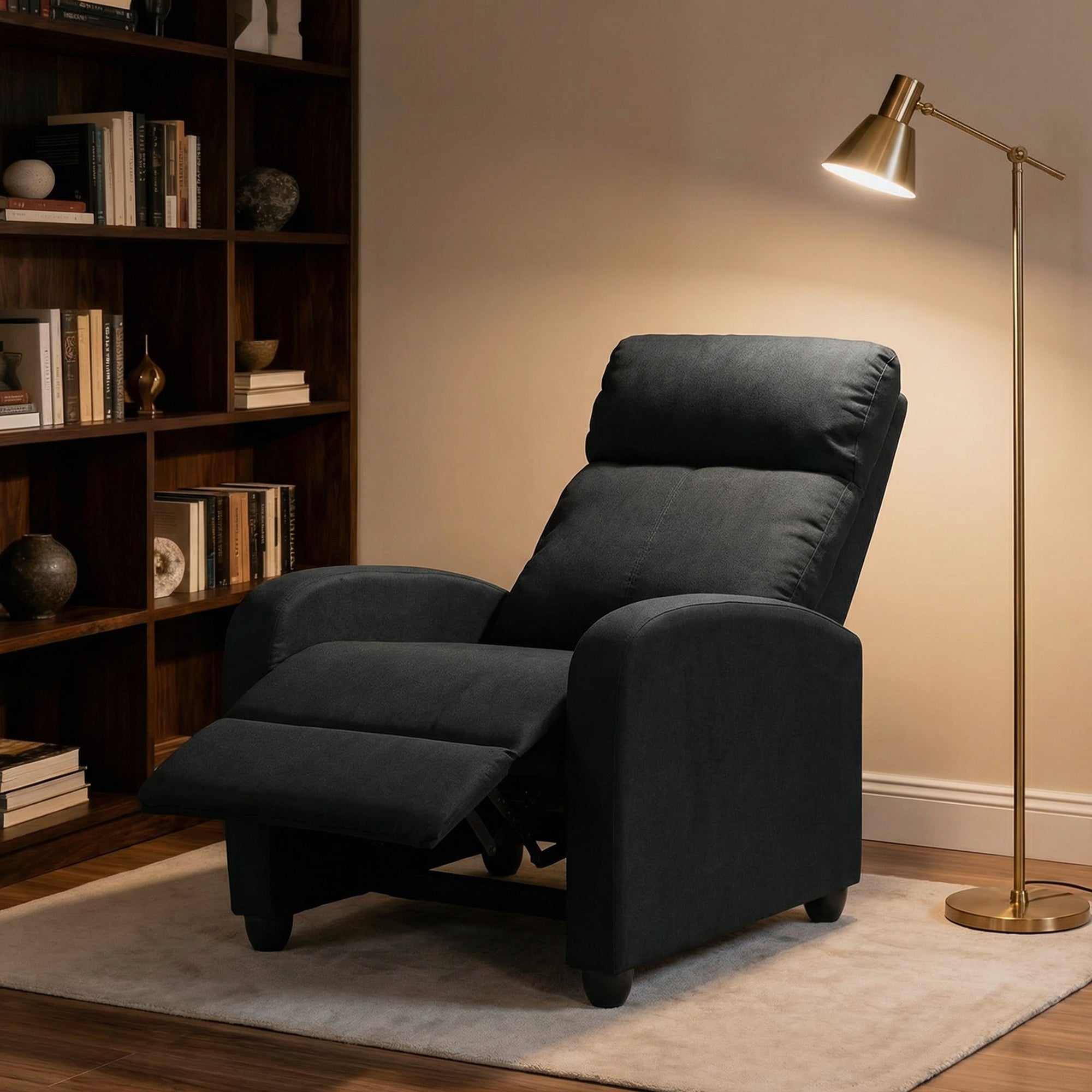 Manual Recliner Chair - Black Linen-DECOROLALA