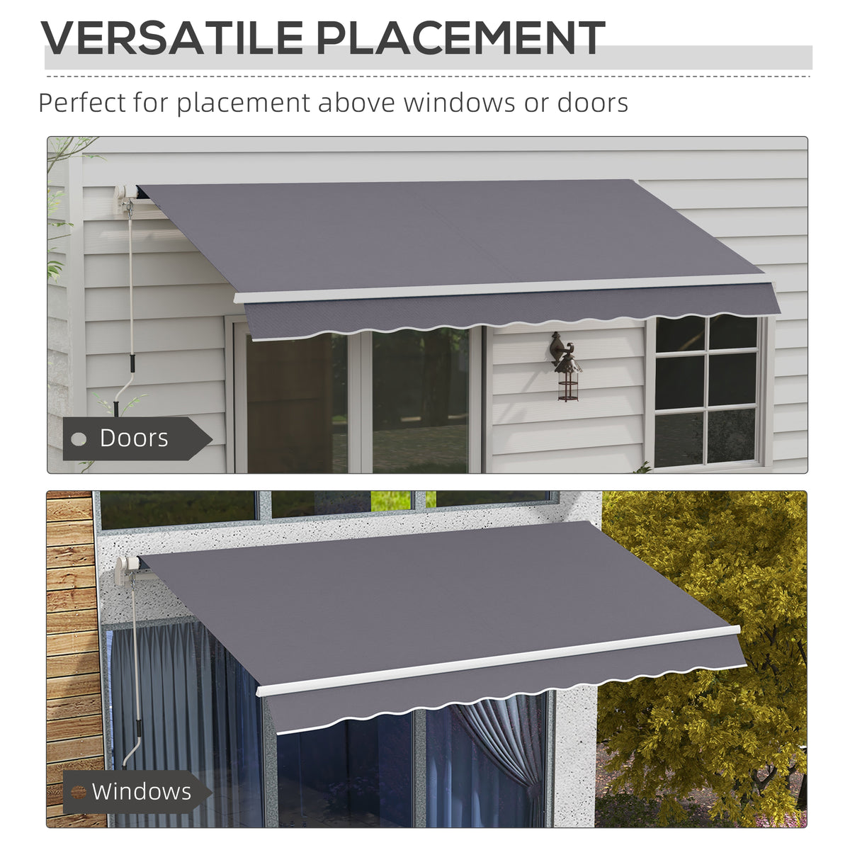 Manual Retractable Awning Outdoor Sunshade - Dark Grey-Patio Awnings-DECOROLALA