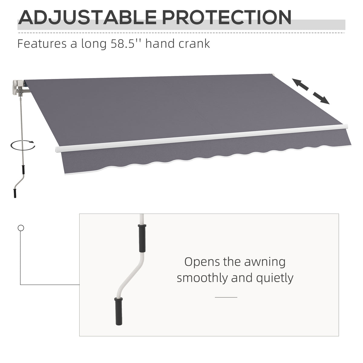 Manual Retractable Awning Outdoor Sunshade - Dark Grey-Patio Awnings-DECOROLALA