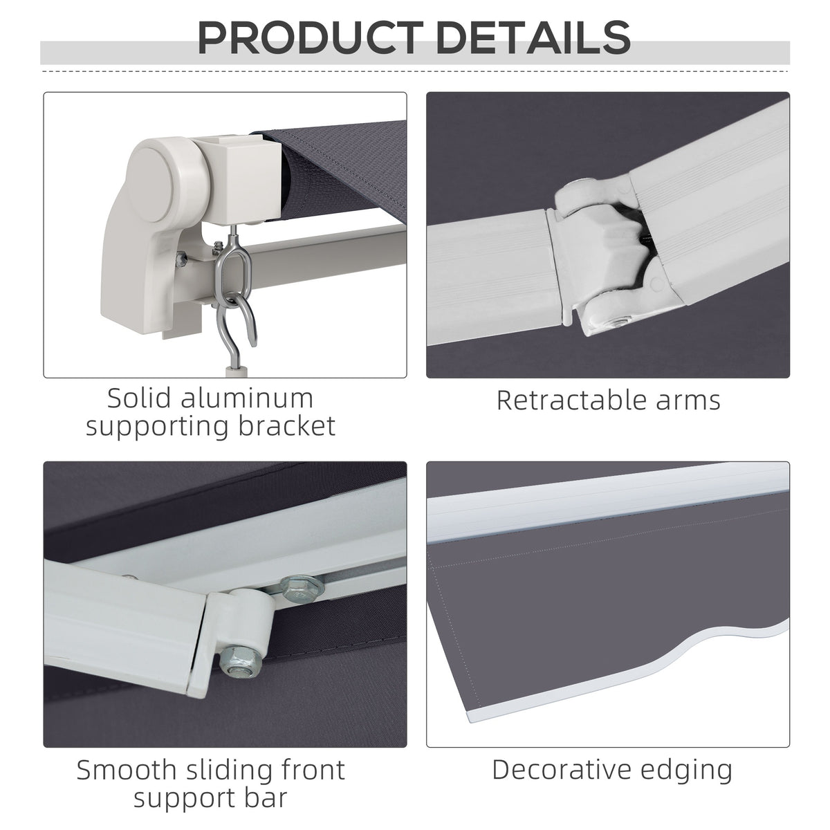 Manual Retractable Awning Outdoor Sunshade - Dark Grey-Patio Awnings-DECOROLALA