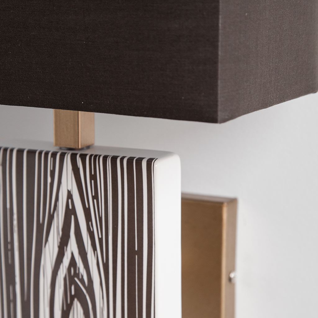 Maravilla III 11x17 Black/White Pattered Base Black Fabric Shade Wall Sconce-Wall Sconces-DECOROLALA