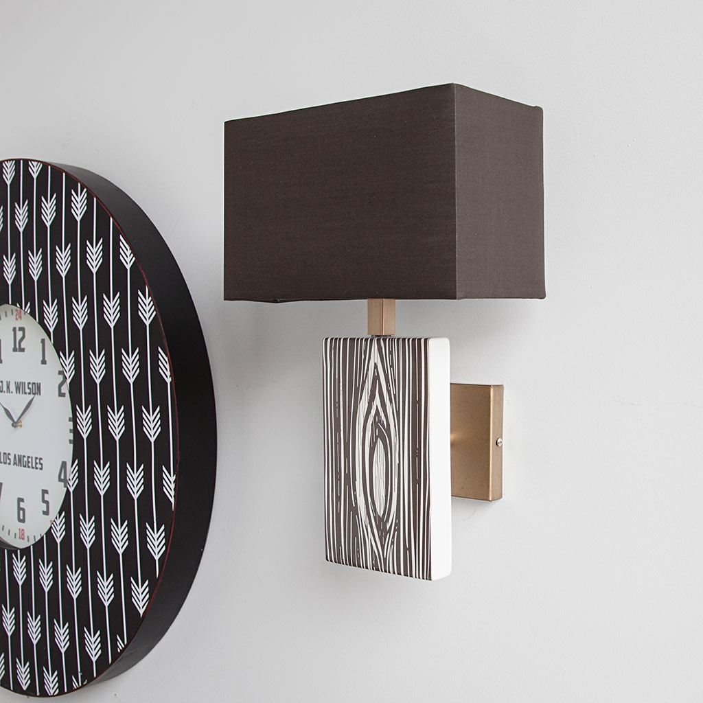 Maravilla III 11x17 Black/White Pattered Base Black Fabric Shade Wall Sconce-Wall Sconces-DECOROLALA