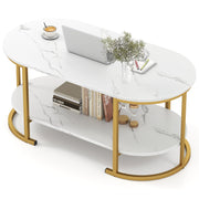 Marble Coffee Table with Open Storage Shelf-White-Coffee Tables-DECOROLALA