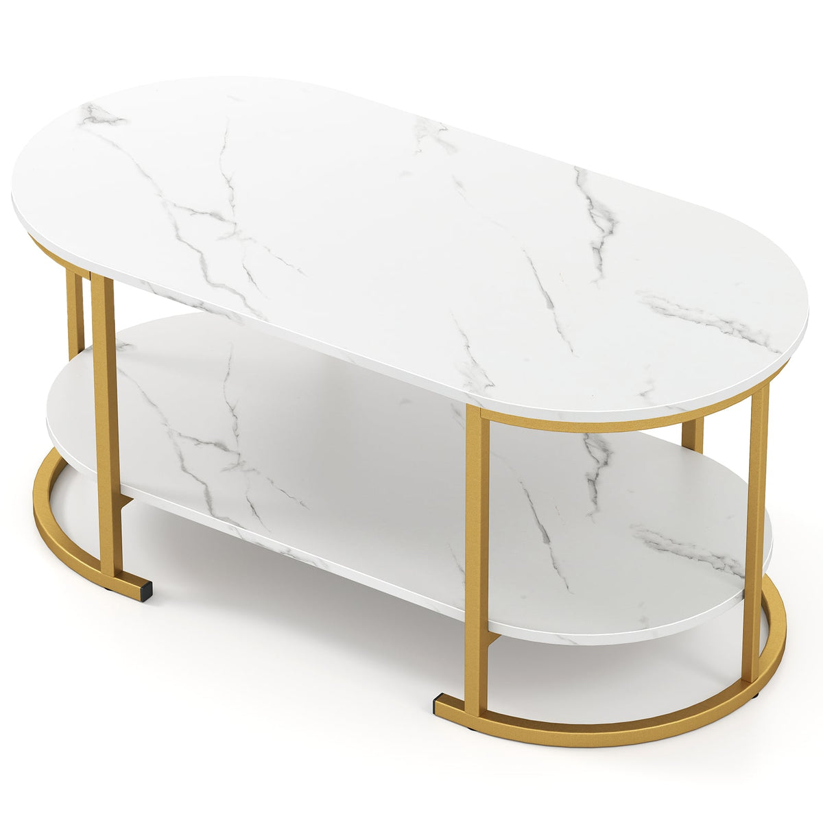 Marble Coffee Table with Open Storage Shelf-White-Coffee Tables-DECOROLALA
