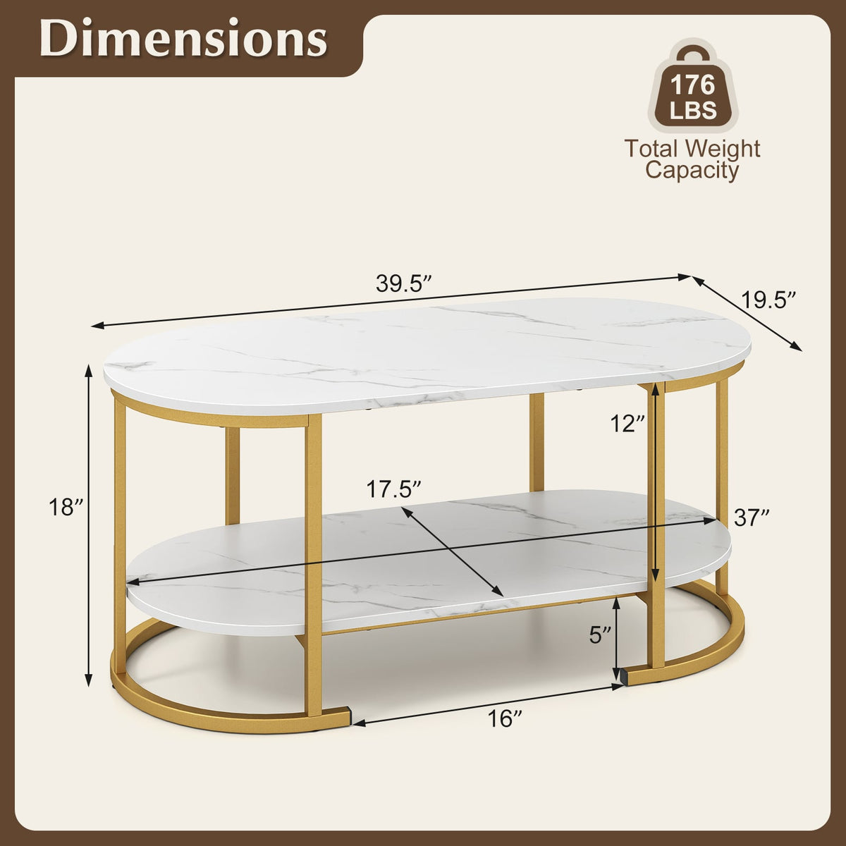 Marble Coffee Table with Open Storage Shelf-White-Coffee Tables-DECOROLALA
