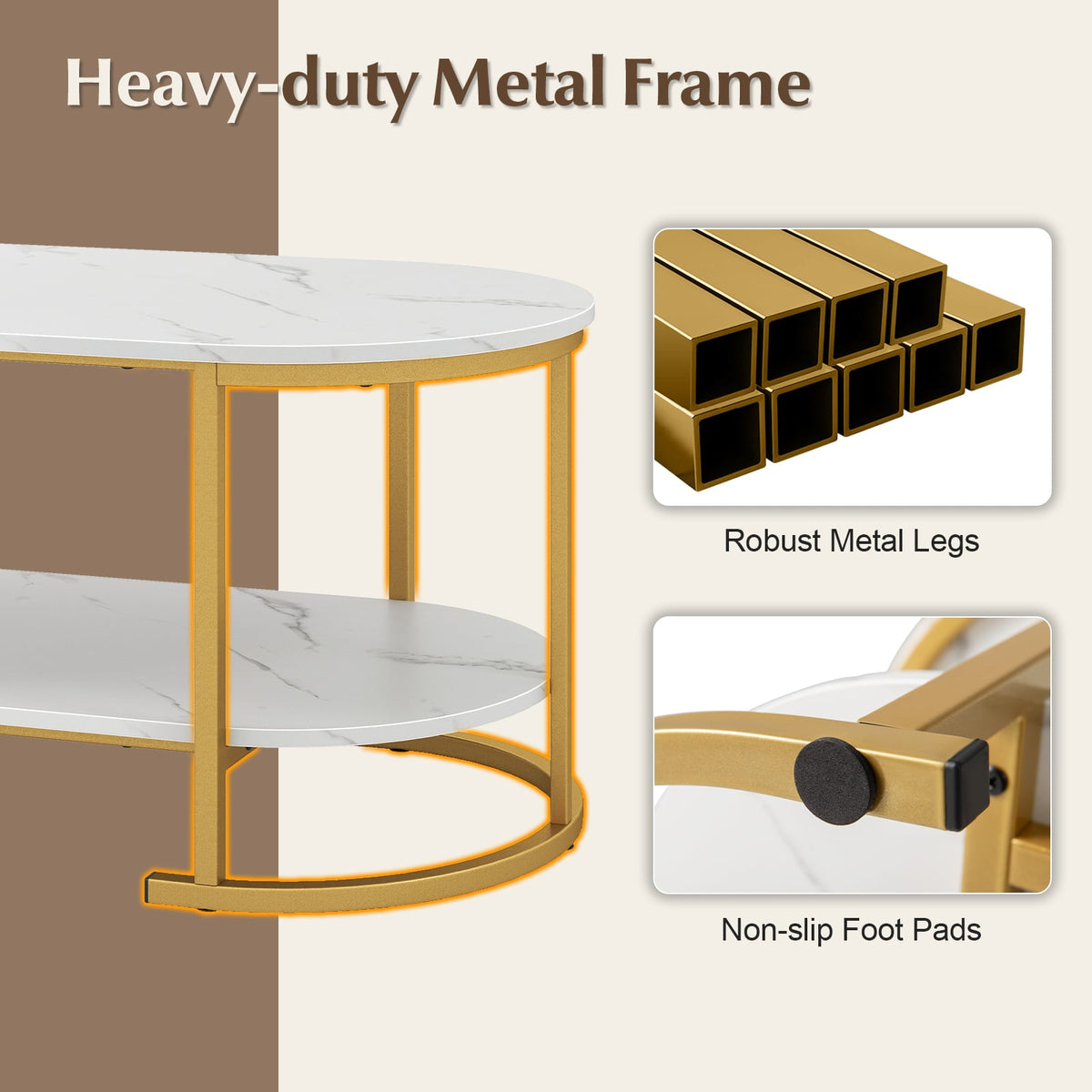 Marble Coffee Table with Open Storage Shelf-White-Coffee Tables-DECOROLALA