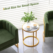 Marble Top Round Side Table 16-Inch End Table with Golden Metal Frame-1 Piece-End & Side Tables-DECOROLALA