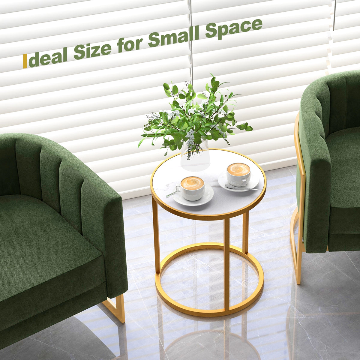 Marble Top Round Side Table 16-Inch End Table with Golden Metal Frame-1 Piece-End & Side Tables-DECOROLALA