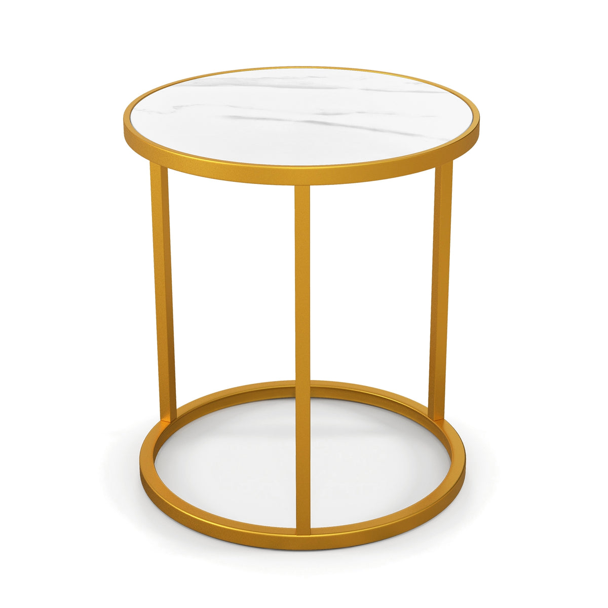 Marble Top Round Side Table 16-Inch End Table with Golden Metal Frame-1 Piece-End & Side Tables-DECOROLALA