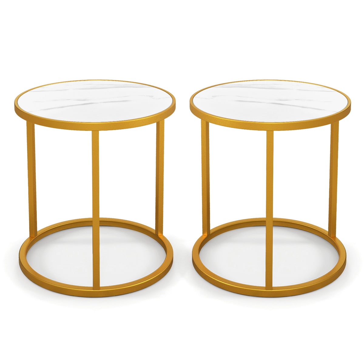 Marble Top Round Side Table 16-Inch End Table with Golden Metal Frame-2 Pieces-End & Side Tables-DECOROLALA