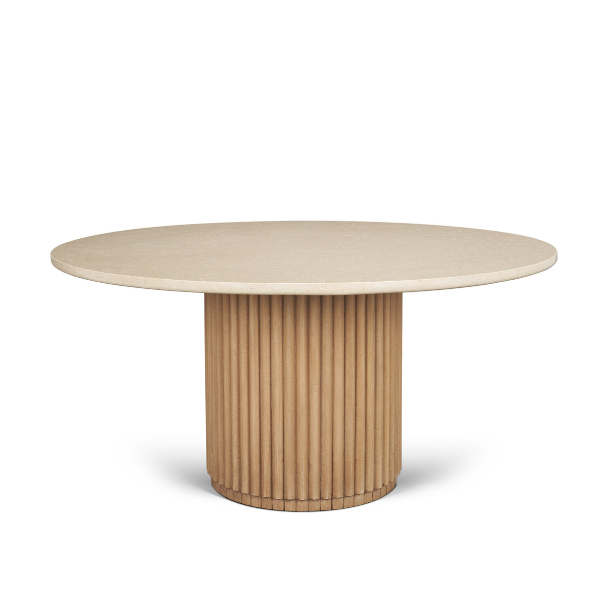 Marbrello 60" Round Dining Table | Boticcino Marble & Light Brown Wood | Seats 6-Dining Tables-DECOROLALA