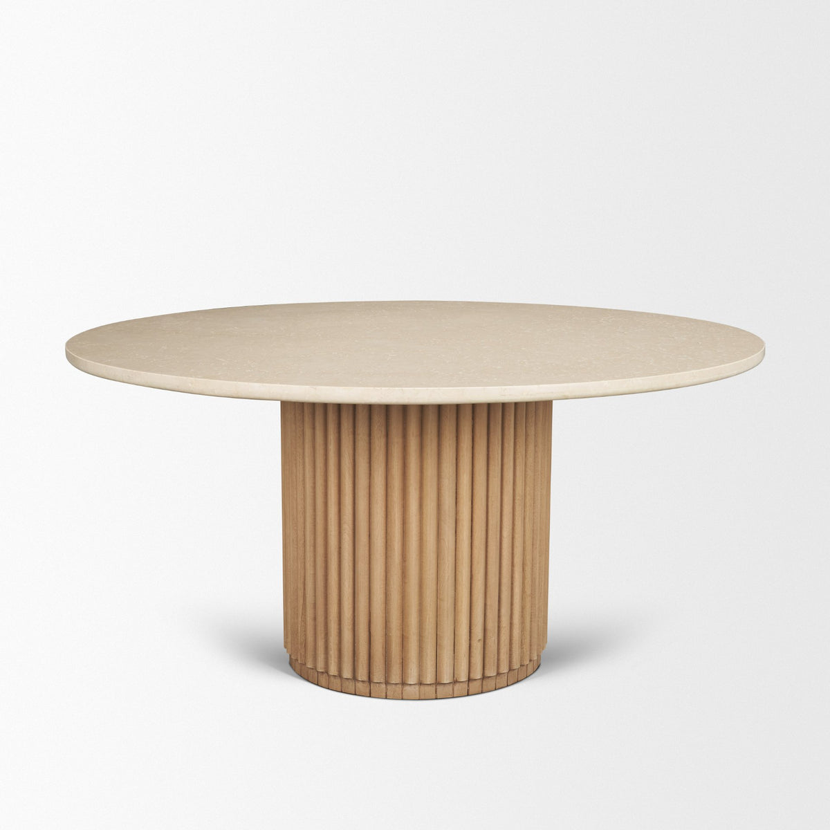 Marbrello 60" Round Dining Table | Boticcino Marble & Light Brown Wood | Seats 6-Dining Tables-DECOROLALA