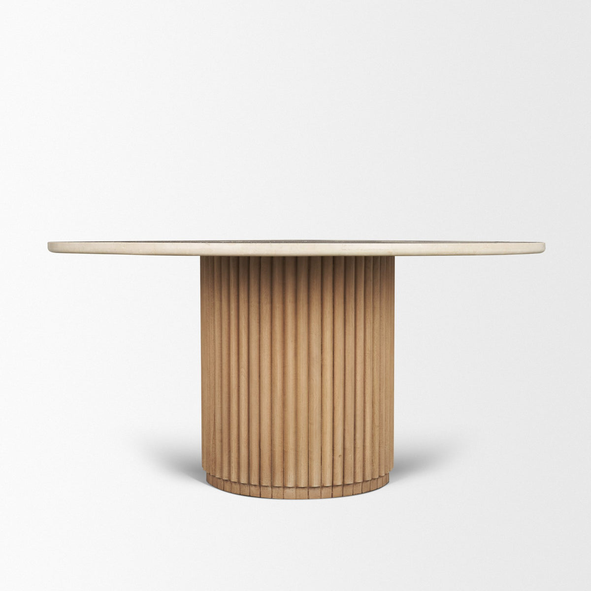 Marbrello 60" Round Dining Table | Boticcino Marble & Light Brown Wood | Seats 6-Dining Tables-DECOROLALA
