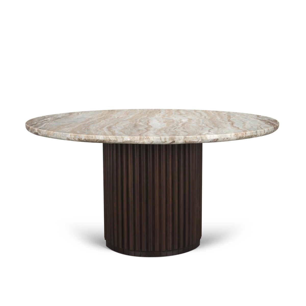 Marbrello 60" Round Dining Table | Pink Marble & Espresso Brown Wood | Seats 6-Dining Tables-DECOROLALA