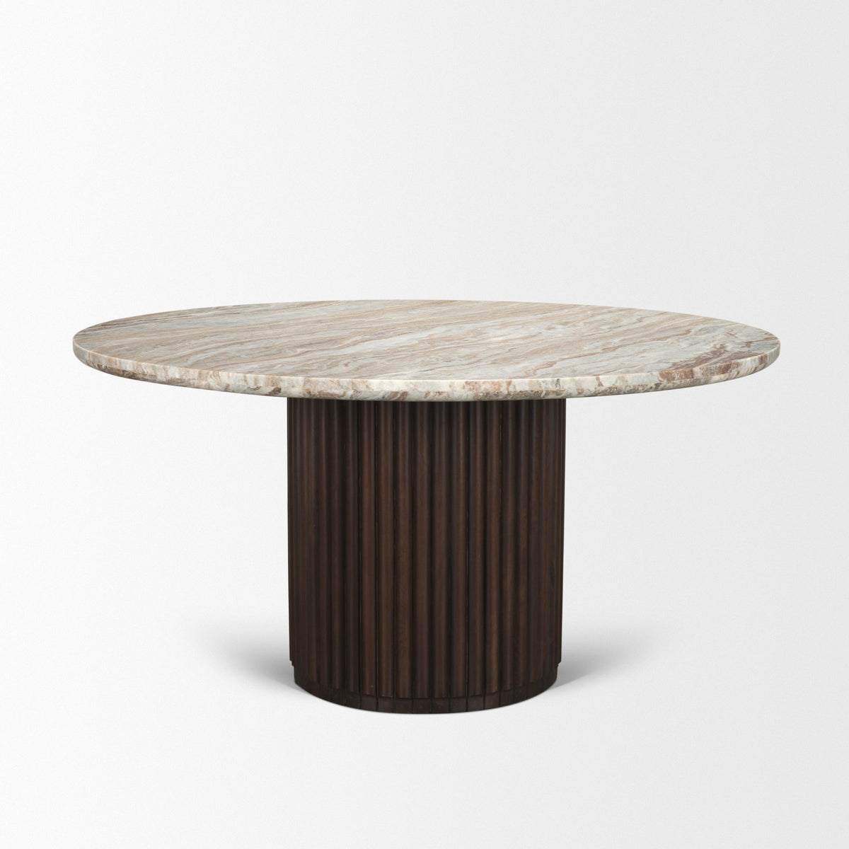 Marbrello 60" Round Dining Table | Pink Marble & Espresso Brown Wood | Seats 6-Dining Tables-DECOROLALA