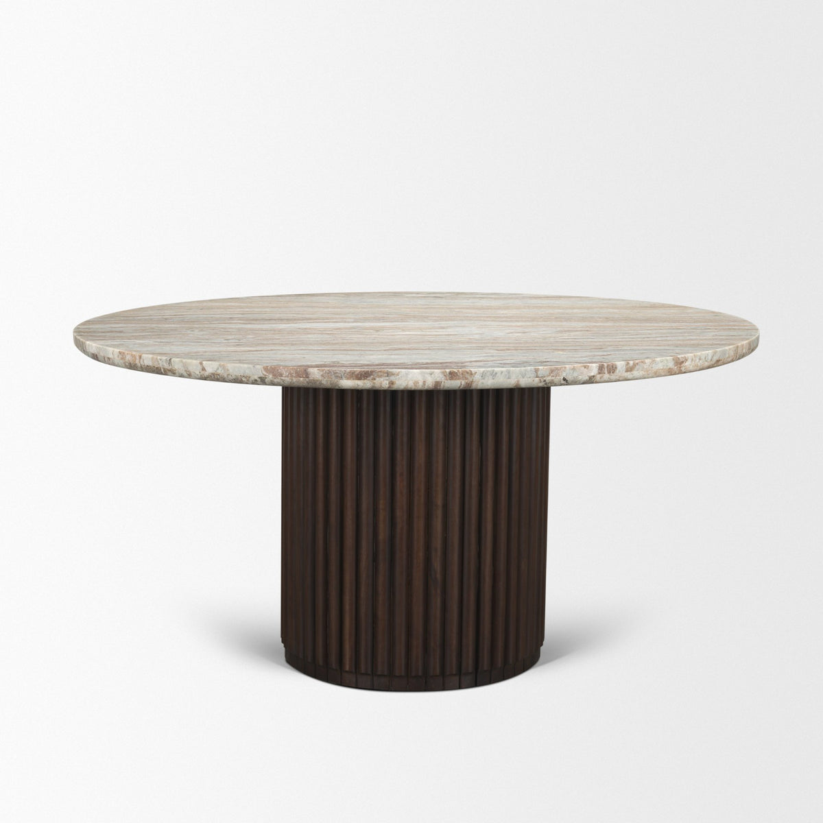 Marbrello 60" Round Dining Table | Pink Marble & Espresso Brown Wood | Seats 6-Dining Tables-DECOROLALA