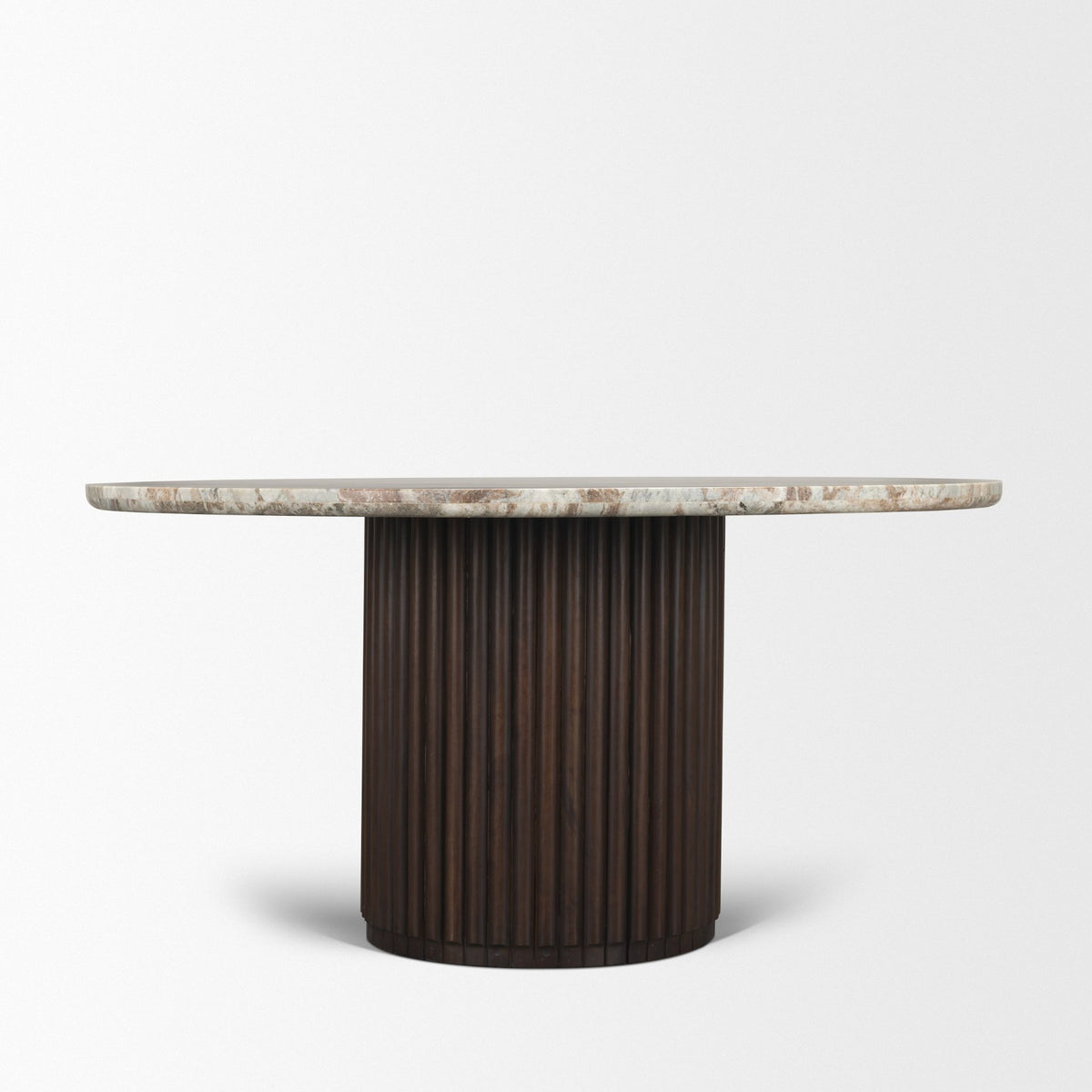 Marbrello 60" Round Dining Table | Pink Marble & Espresso Brown Wood | Seats 6-Dining Tables-DECOROLALA