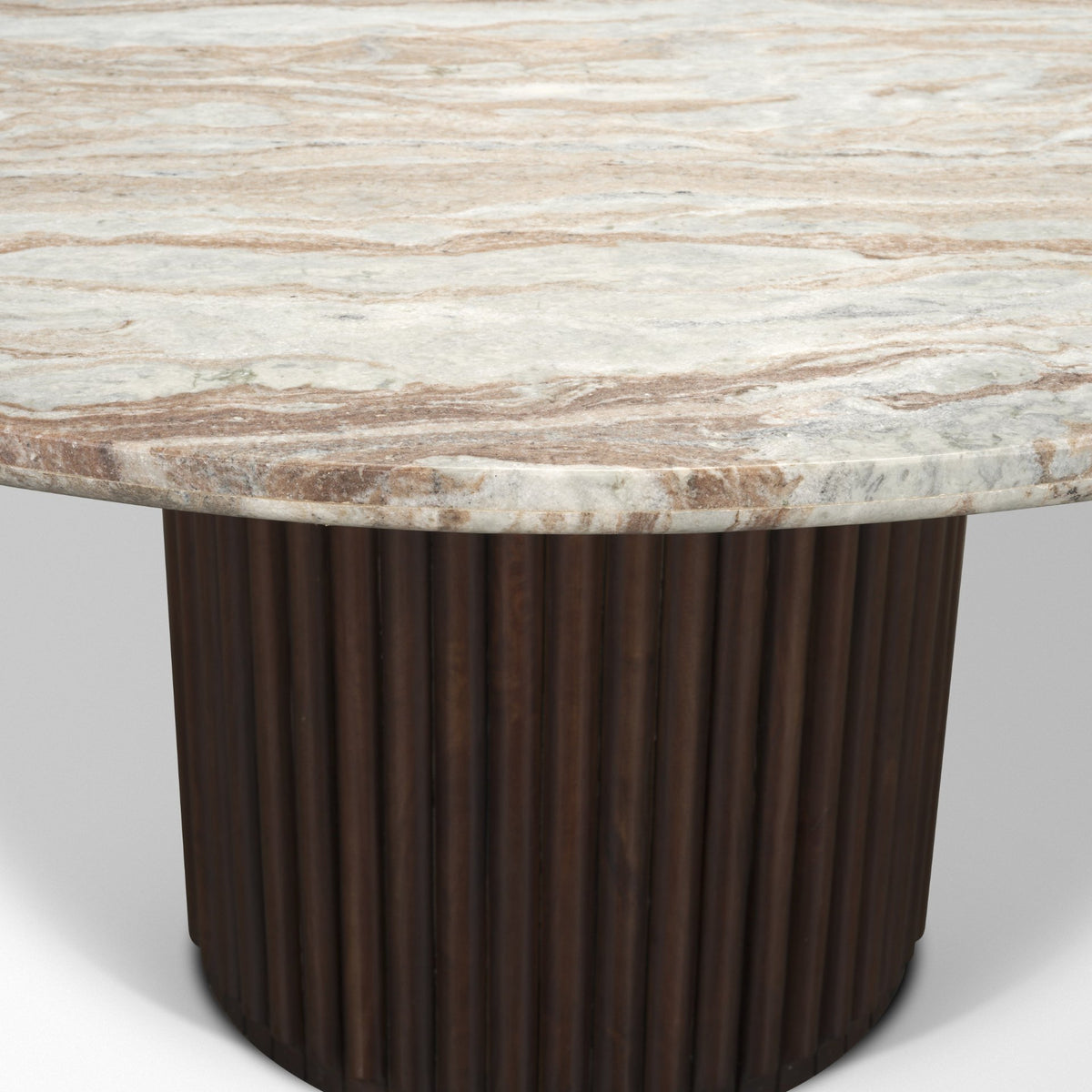 Marbrello 60" Round Dining Table | Pink Marble & Espresso Brown Wood | Seats 6-Dining Tables-DECOROLALA