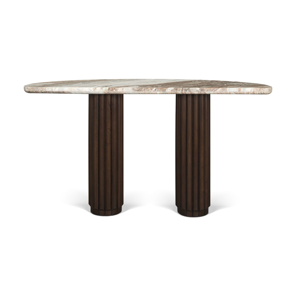 Marbrello Pink Marble Top Dark Fluted Wood Half Moon Console Table Top-Console Tables-DECOROLALA