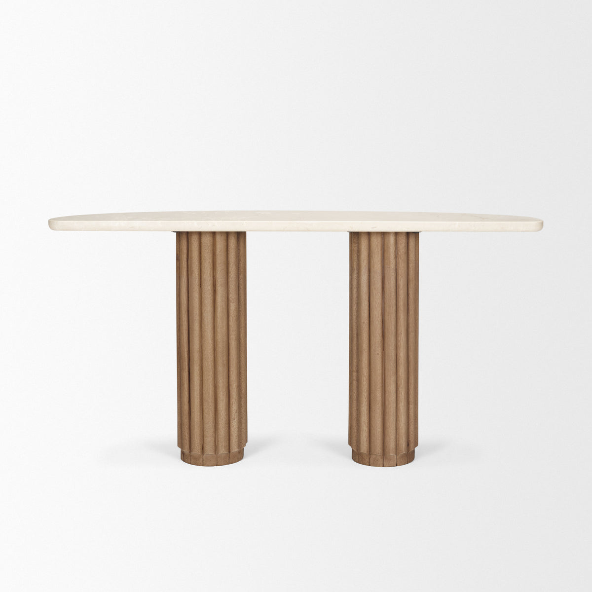 Marbrello Pink Marble Top Dark Fluted Wood Half Moon Console Table Top-Console Tables-DECOROLALA