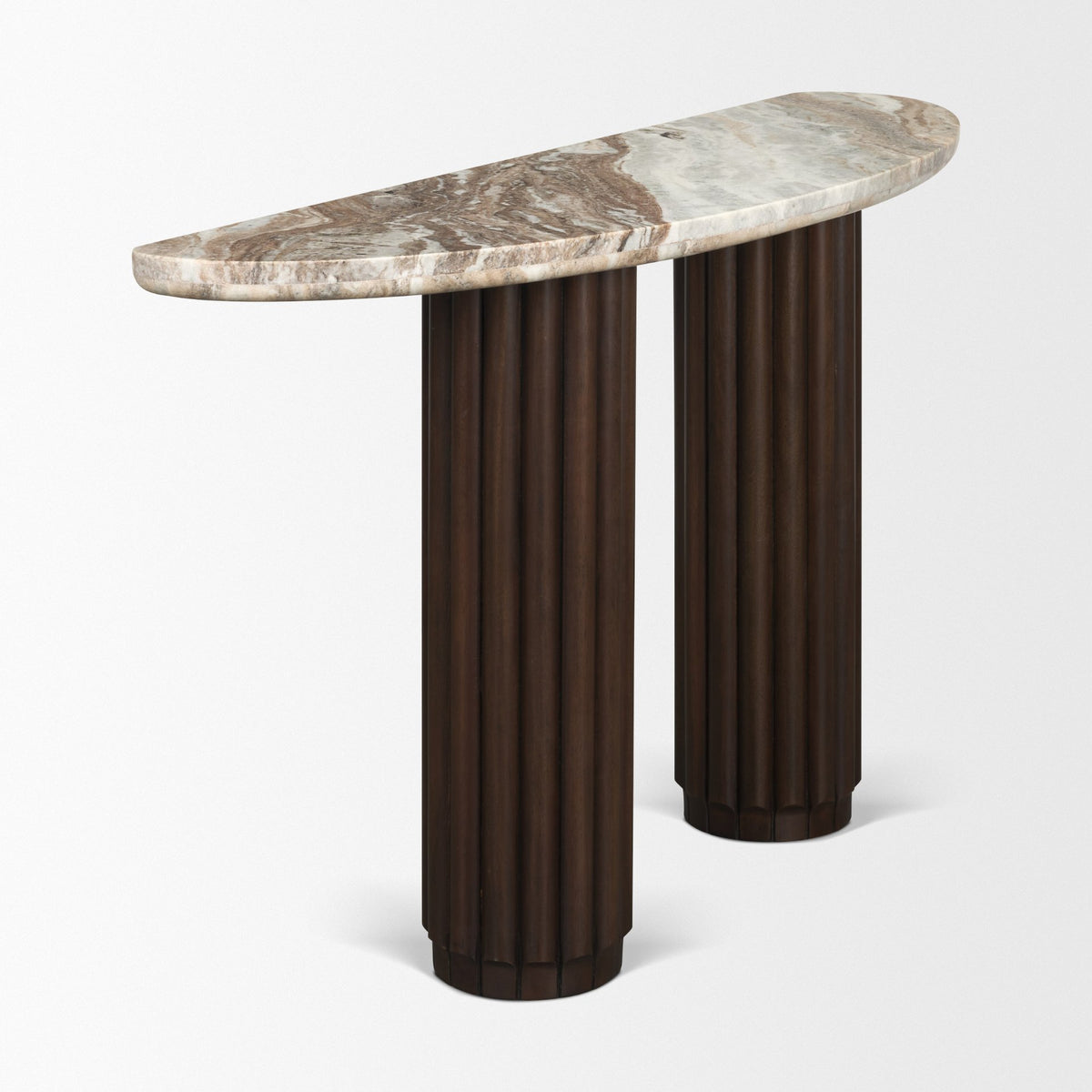 Marbrello Pink Marble Top Dark Fluted Wood Half Moon Console Table Top-Console Tables-DECOROLALA