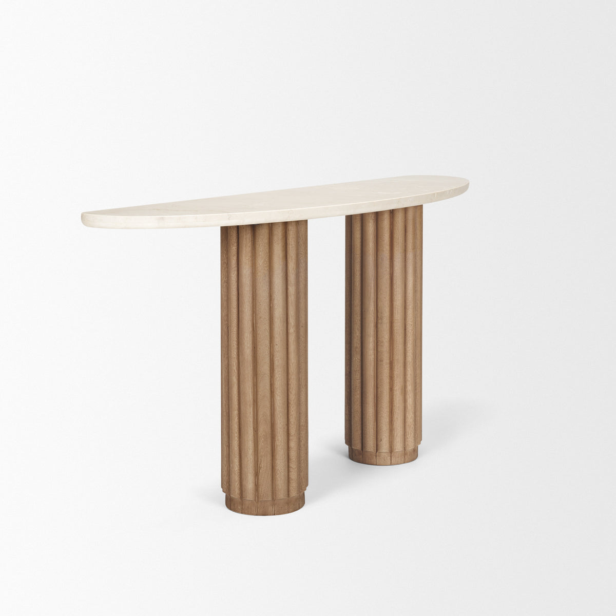 Marbrello Pink Marble Top Dark Fluted Wood Half Moon Console Table Top-Console Tables-DECOROLALA