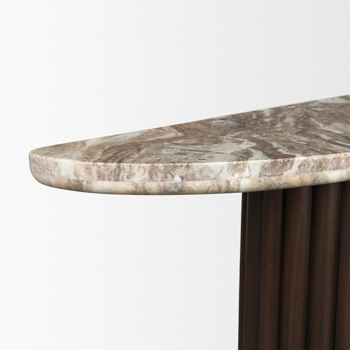 Marbrello Pink Marble Top Dark Fluted Wood Half Moon Console Table Top-Console Tables-DECOROLALA