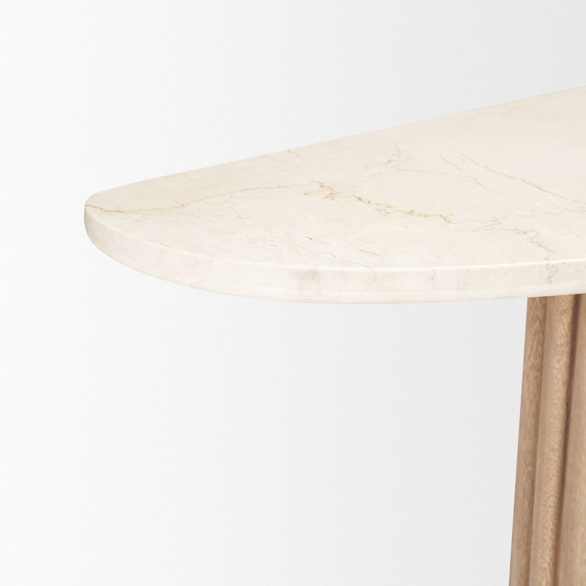 Marbrello Pink Marble Top Dark Fluted Wood Half Moon Console Table Top-Console Tables-DECOROLALA