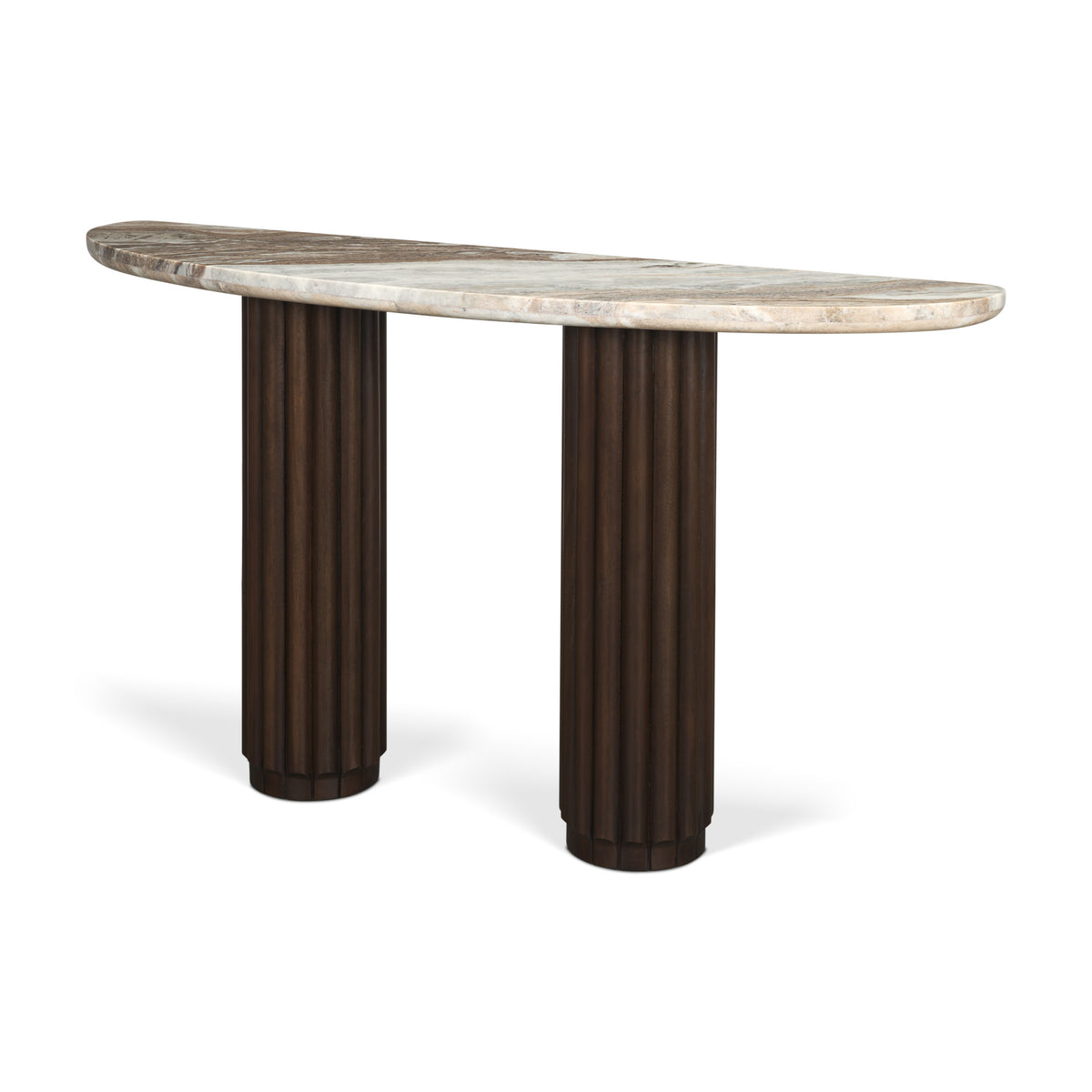 Marbrello Pink Marble Top Dark Fluted Wood Half Moon Console Table Top-Console Tables-DECOROLALA