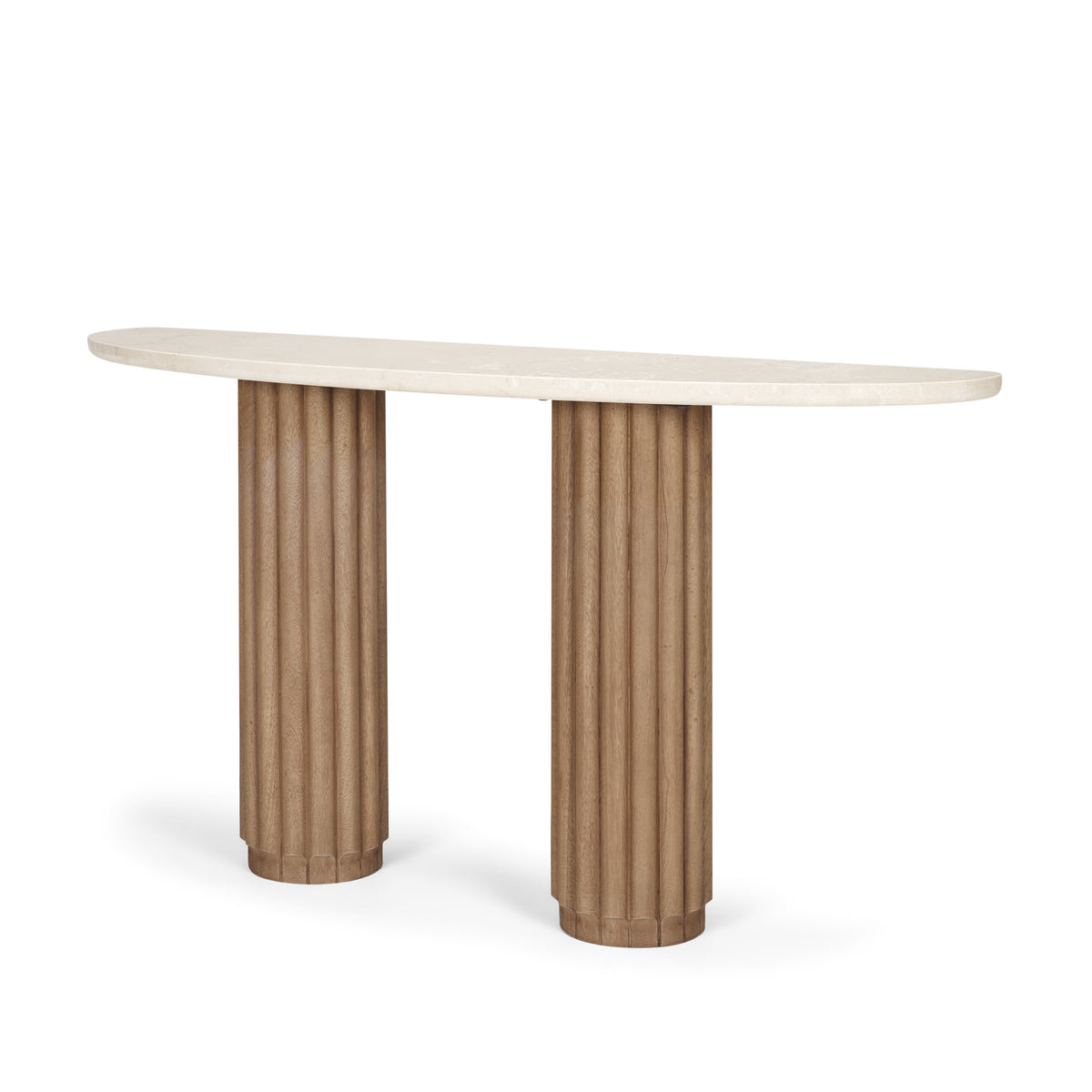 Marbrello Pink Marble Top Dark Fluted Wood Half Moon Console Table Top-Console Tables-DECOROLALA