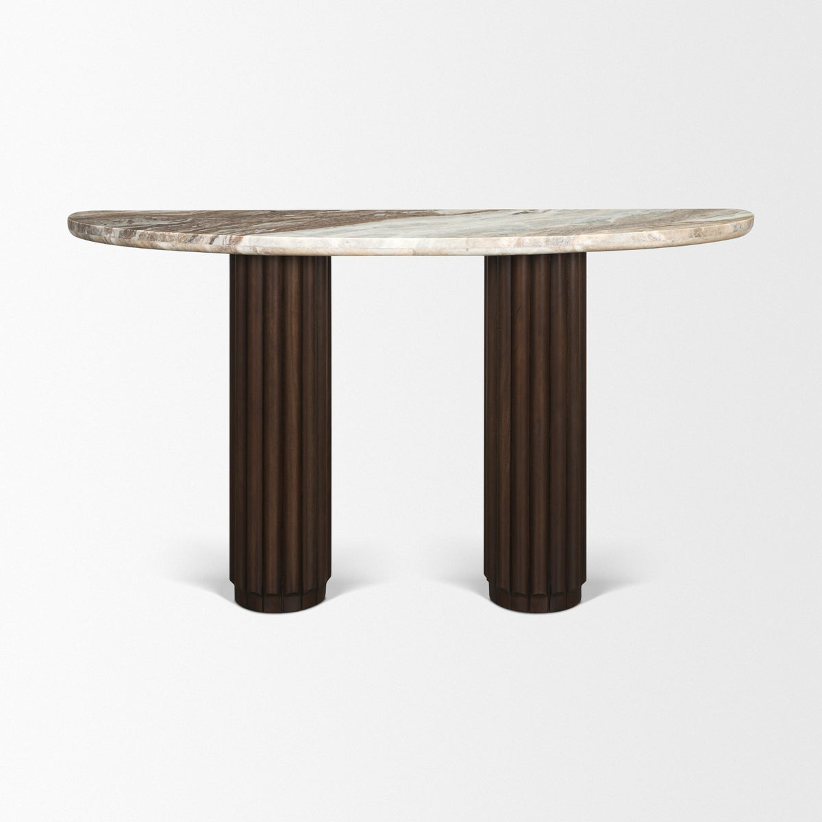 Marbrello Pink Marble Top Dark Fluted Wood Half Moon Console Table Top-Console Tables-DECOROLALA