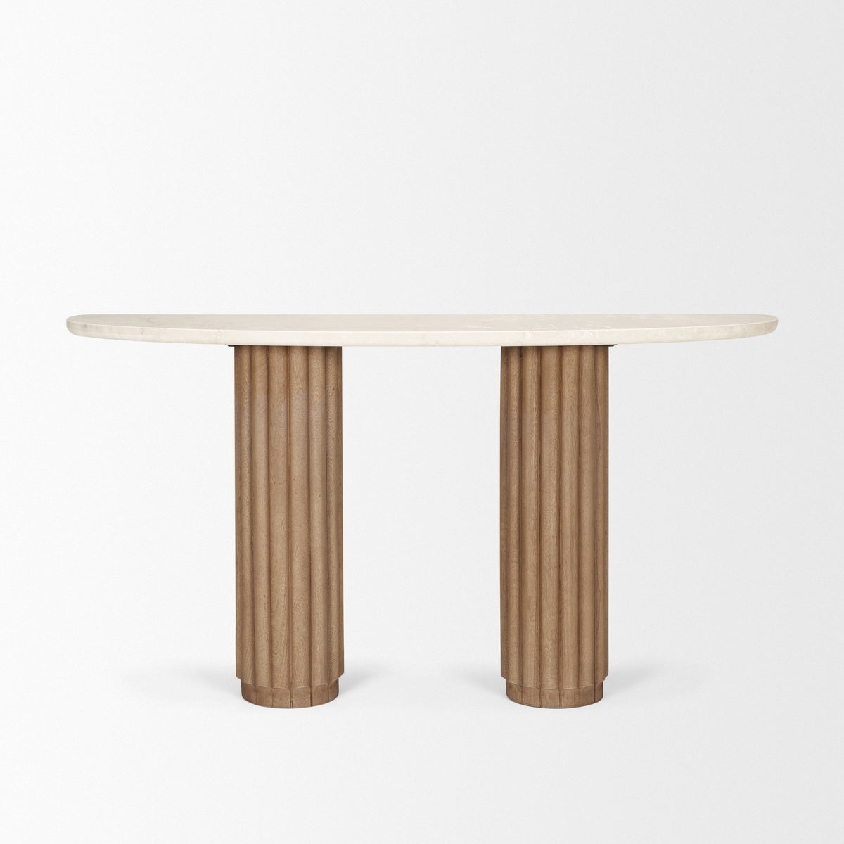 Marbrello Pink Marble Top Dark Fluted Wood Half Moon Console Table Top-Console Tables-DECOROLALA