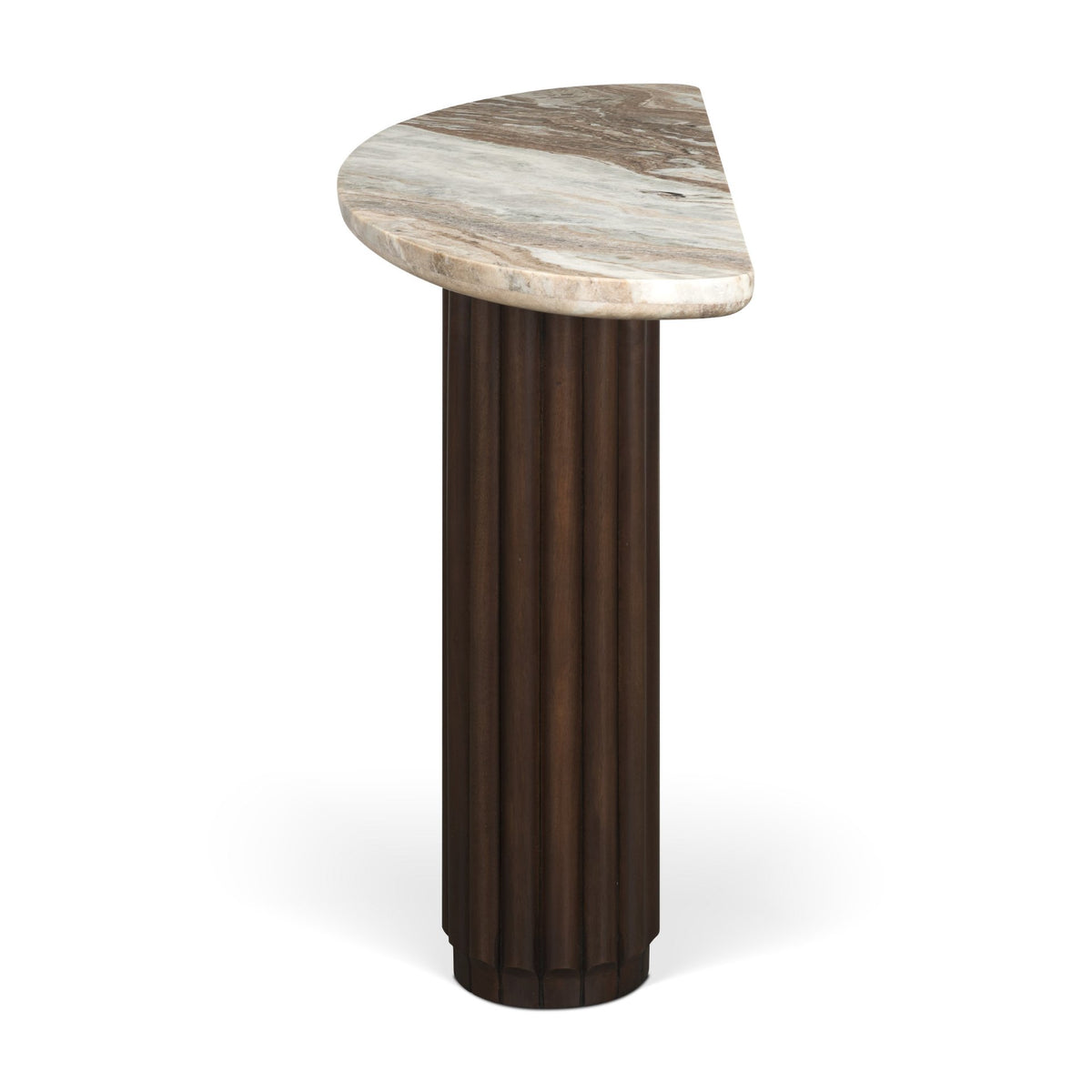 Marbrello Pink Marble Top Dark Fluted Wood Half Moon Console Table Top-Console Tables-DECOROLALA