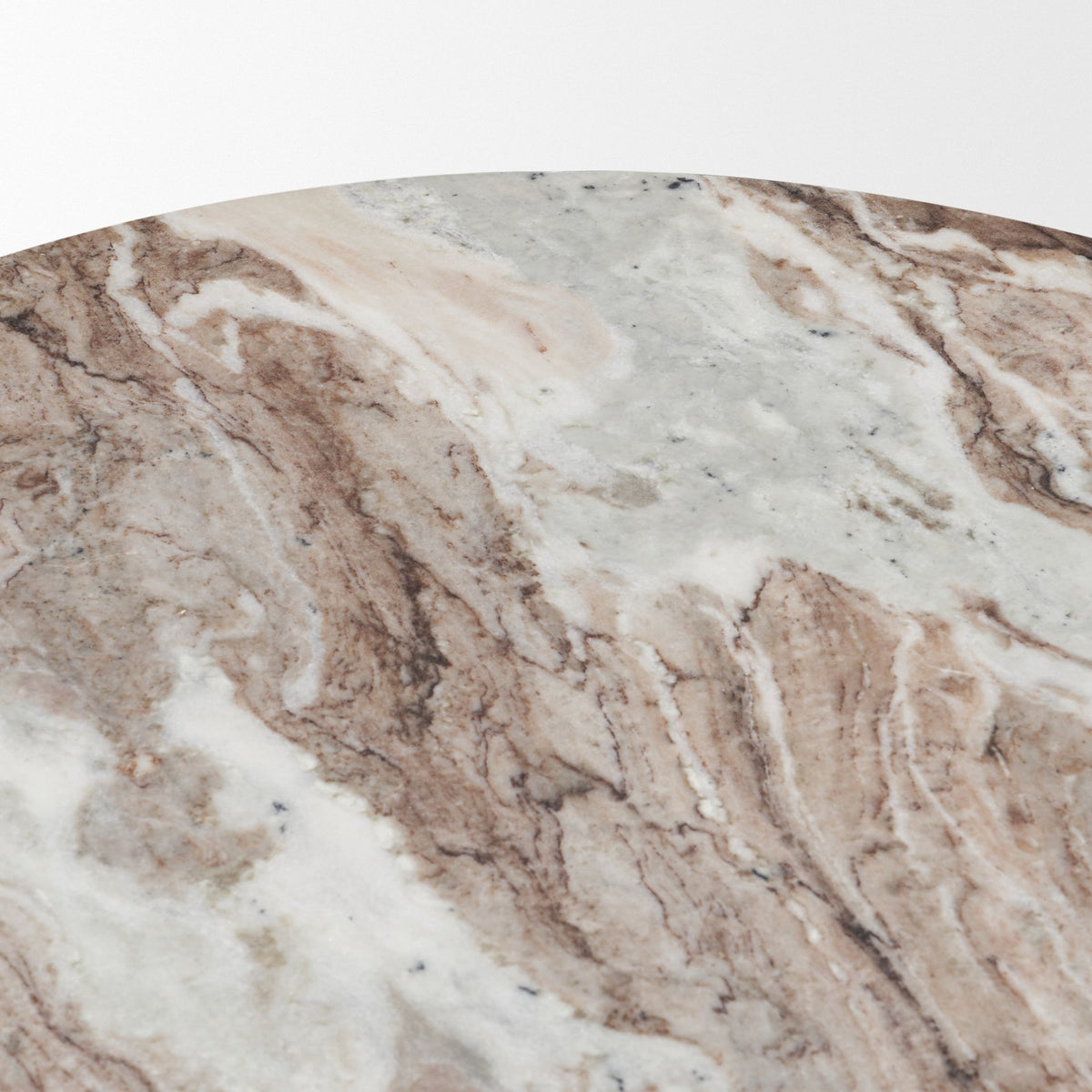 Marbrello Pink Marble Top Espresso Brown Fluted Wood Round Side Table-End and Side Tables-DECOROLALA