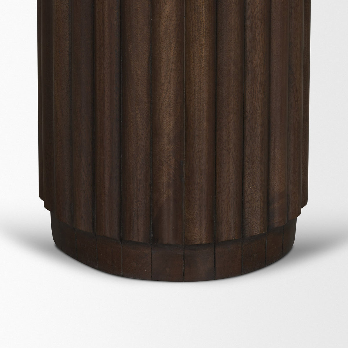 Marbrello Pink Marble Top Espresso Brown Fluted Wood Round Side Table-End and Side Tables-DECOROLALA