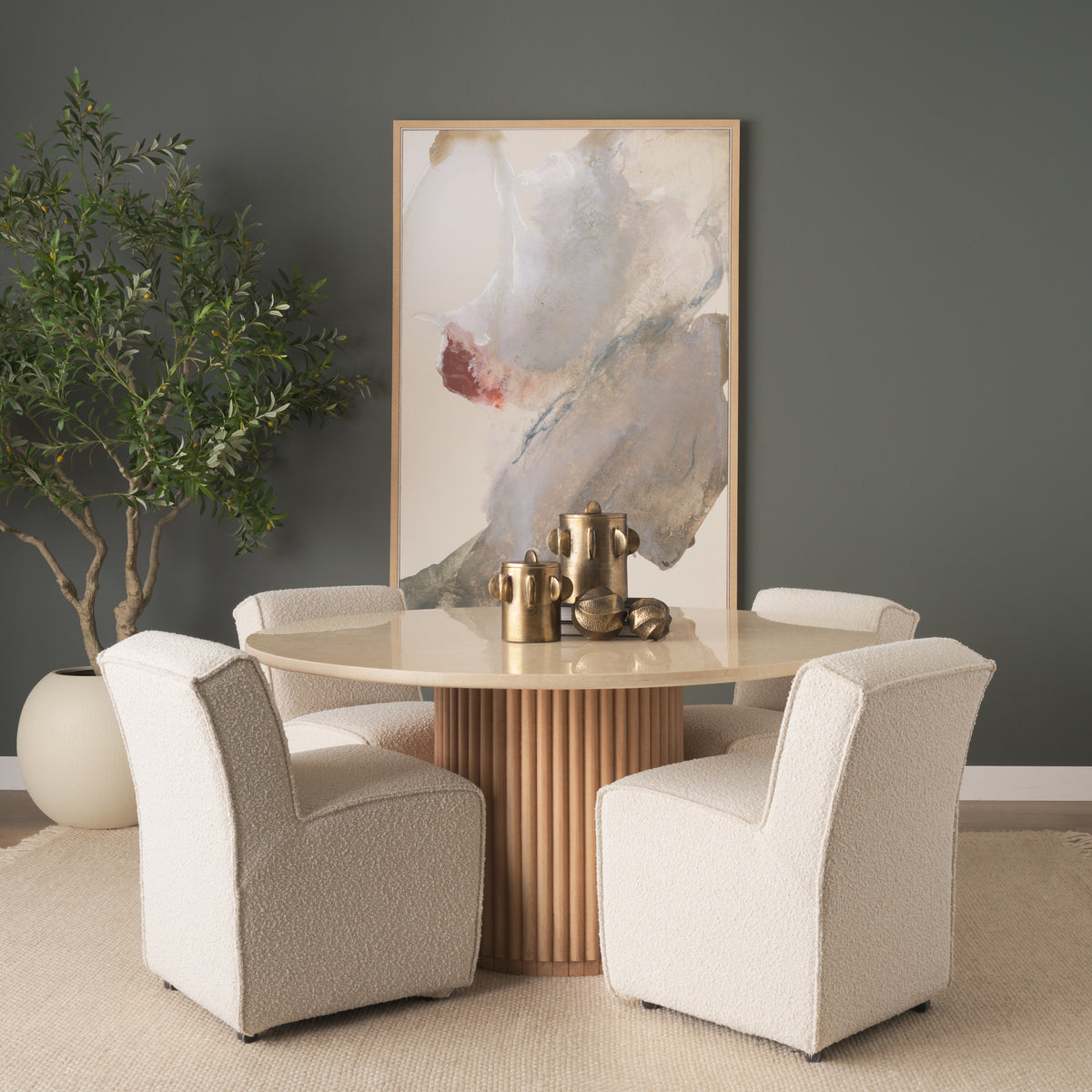 Marbrello Round Dining Table - Botticino Marble-Dining Tables-DECOROLALA