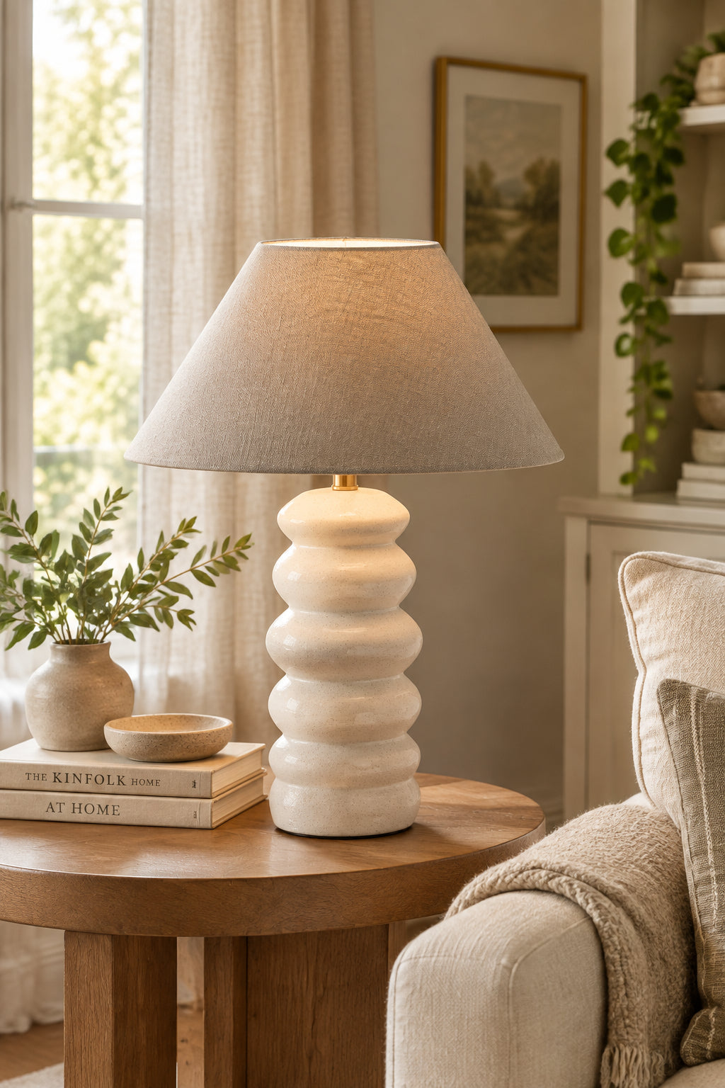 Marcey Table Lamp 25" Off-White Ceramic Taupe-Lighting-DECOROLALA