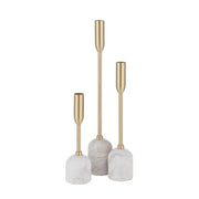 Marchesa Indoor Iron Set Of 3 Tapered Candle Holder, Satin Brass-Candle Holders-DECOROLALA