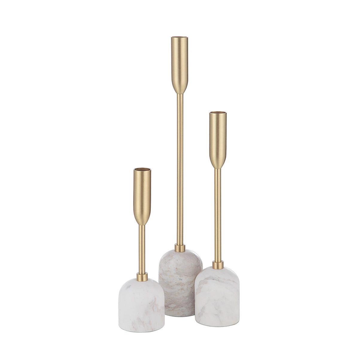 Marchesa Indoor Iron Set Of 3 Tapered Candle Holder, Satin Brass-Candle Holders-DECOROLALA