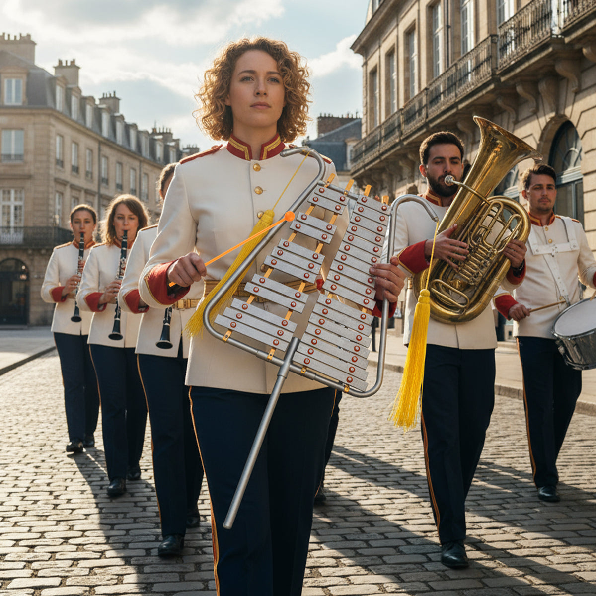 Lyre-glockenspiel de marche à 29 notes - Aluminium argenté réglable