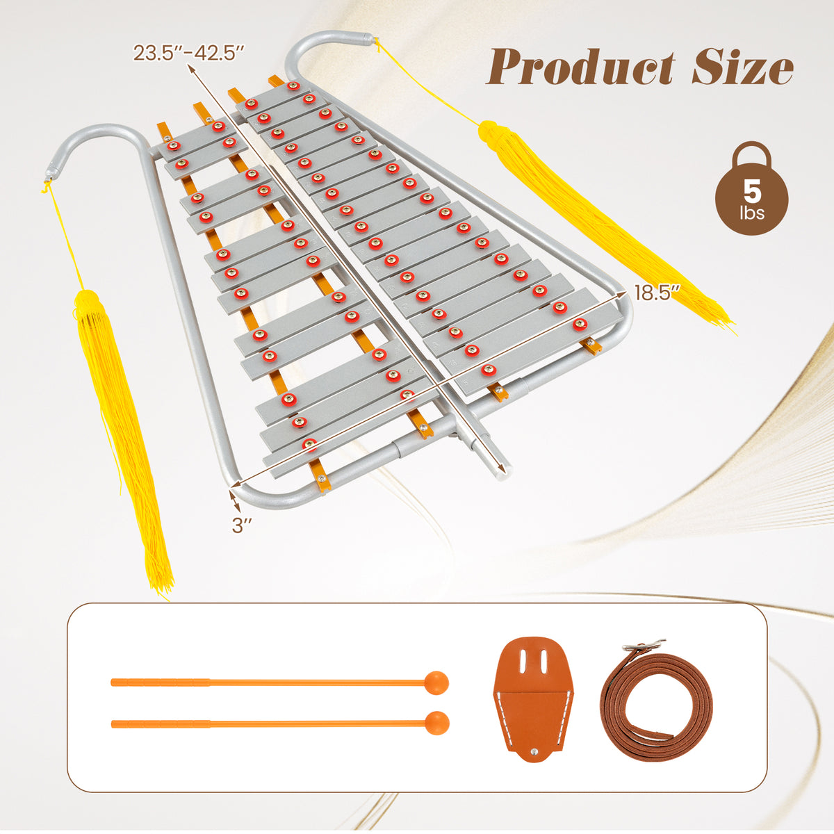 Lyre-glockenspiel de marche à 29 notes - Aluminium argenté réglable