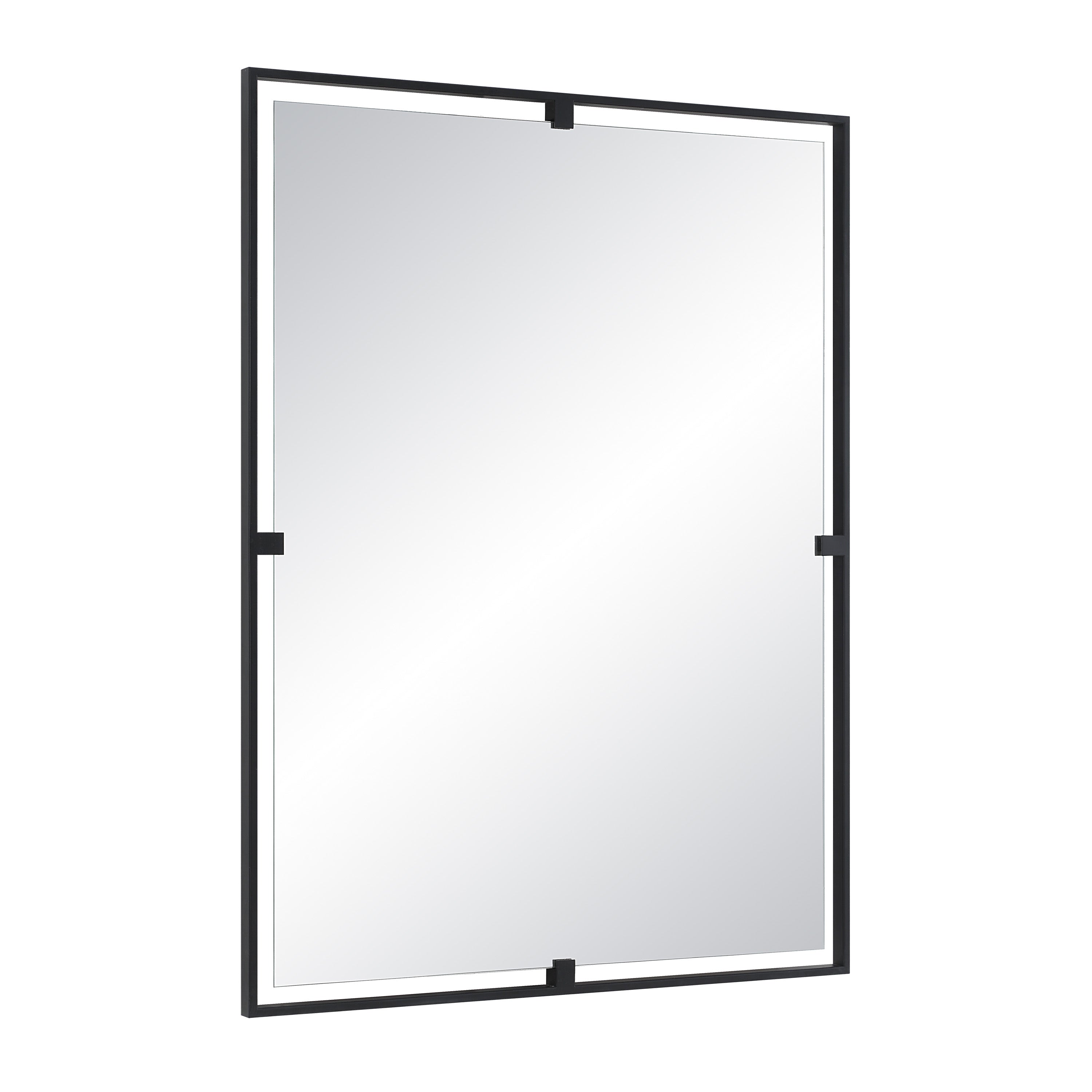 Marco 40" Tall Rectangle Wall Mirror, Black-Mirror-DECOROLALA