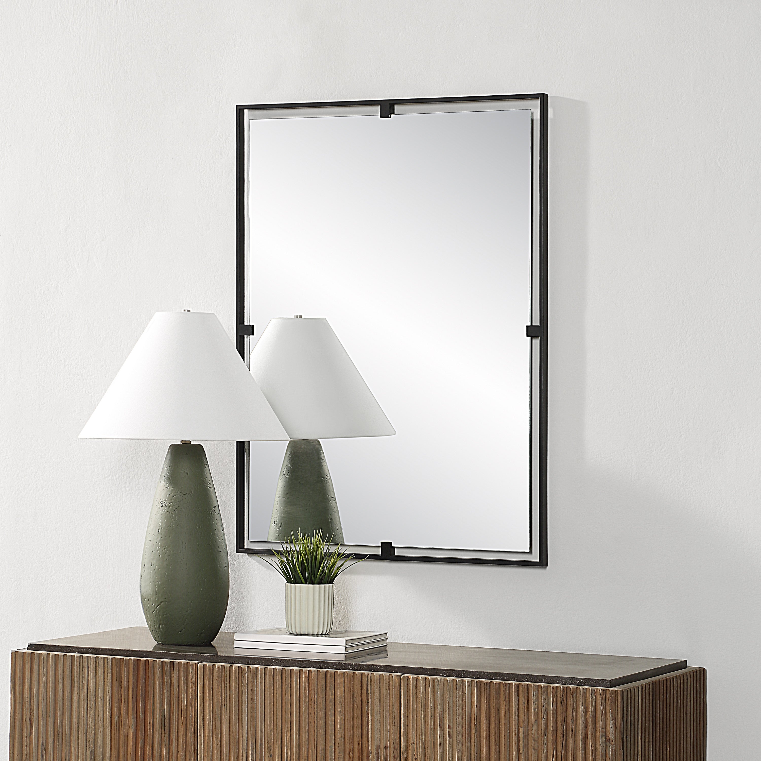 Marco 40" Tall Rectangle Wall Mirror, Black-Mirror-DECOROLALA