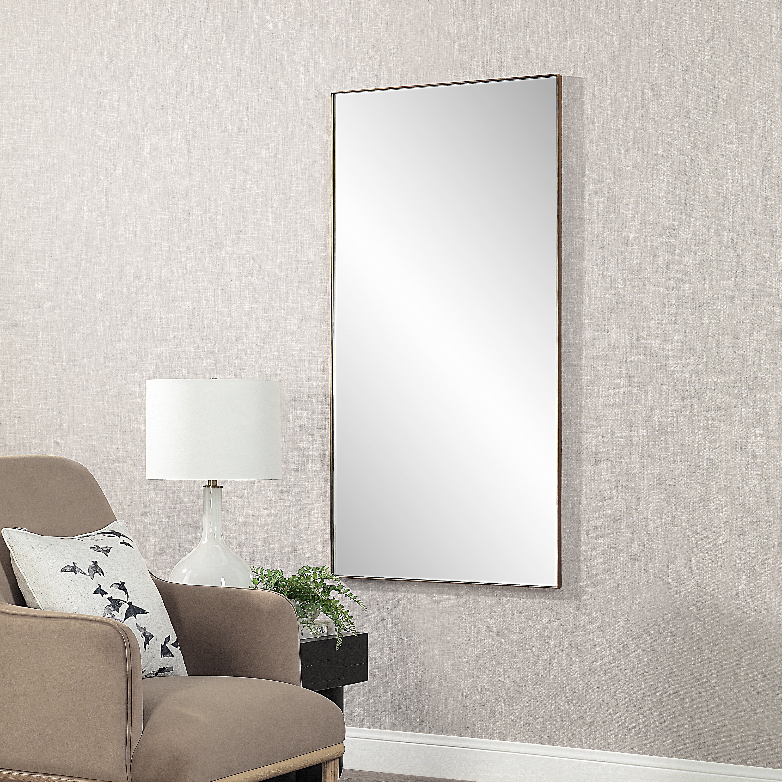 Marigold 60" Tall Rectangular Mirror, Antique Brushed Brass-Leaner-DECOROLALA