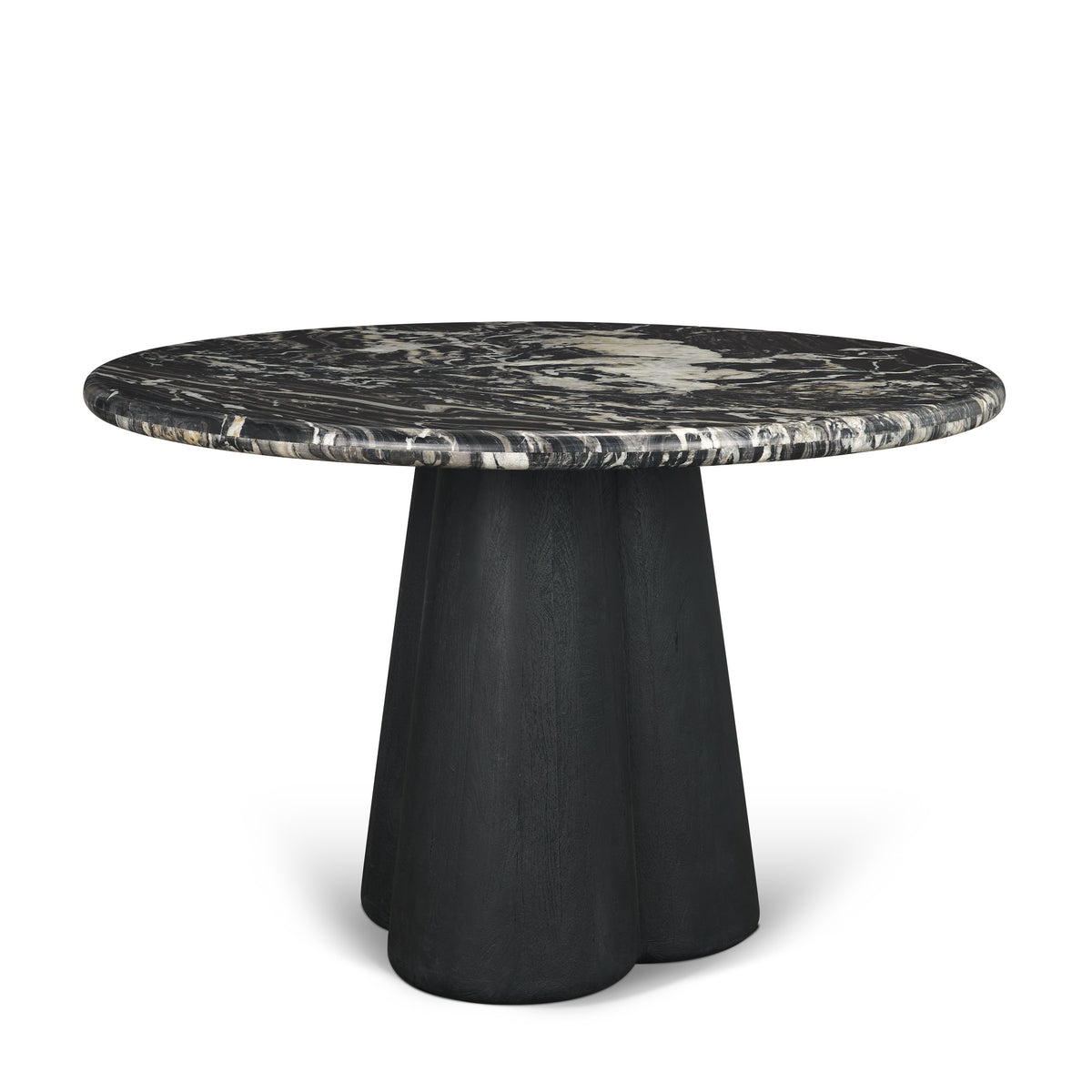 Marilyn 48" Round Pedestal Dining Table | Black Forest Marble & Black Wood | Seats 4-Dining Tables-DECOROLALA