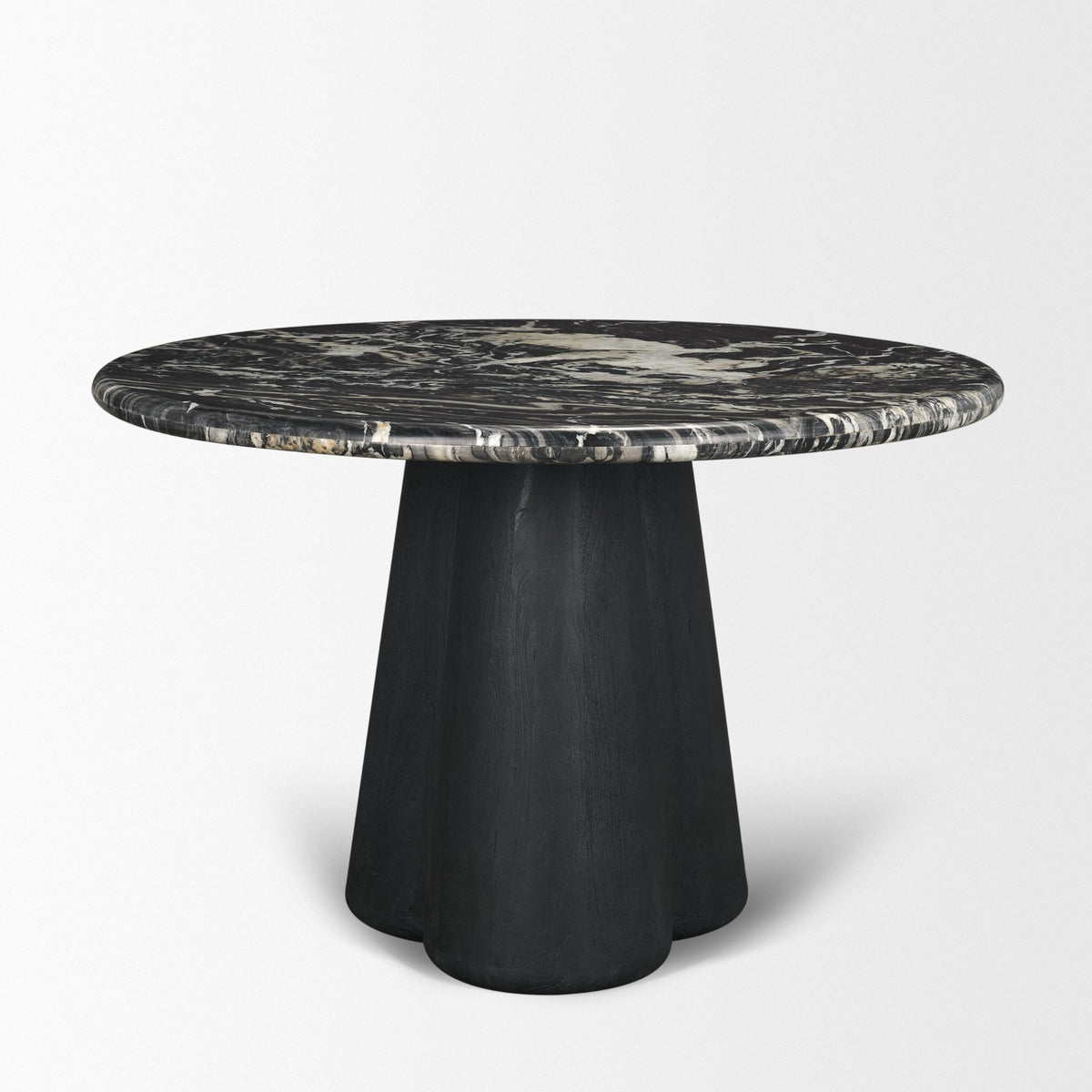 Marilyn 48" Round Pedestal Dining Table | Black Forest Marble & Black Wood | Seats 4-Dining Tables-DECOROLALA