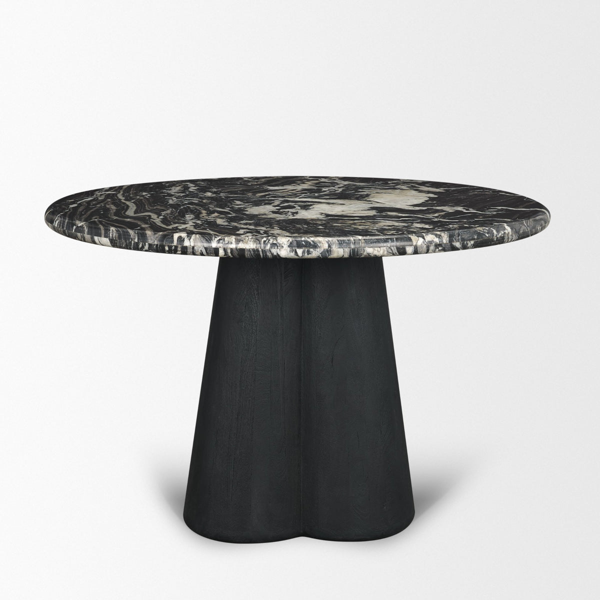 Marilyn 48" Round Pedestal Dining Table | Black Forest Marble & Black Wood | Seats 4-Dining Tables-DECOROLALA