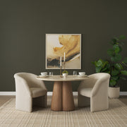 Marilyn 48" Round Pedestal Dining Table | Botticino Marble & Light Brown Wood | Seats 4-Dining Tables-DECOROLALA